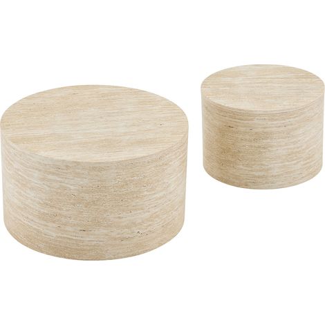 Set de 2 mesas de centro redondas con almacenaje, MDF efecto madera, 62,8 cm y 44 cm, HOMVRA (1/5)