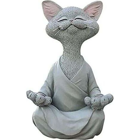Figurine chat zen en résine – Sculpture méditation 12.5 cm – Décoration intérieure et extérieure – Cadeau amoureux des chats