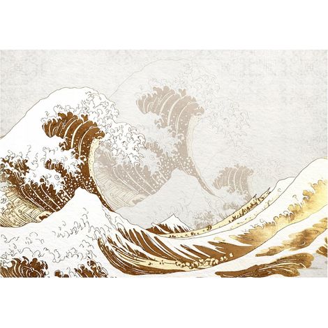 Papier peint panoramique grande vague de Kanagawa intissé 150x105 cm mural salon chambre petit format (1/5)