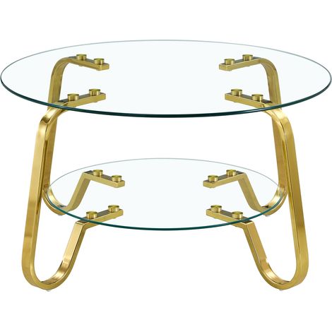 Table basse au style rétro minimaliste avec cadre en métal et double plateau en verre trempé, pour ajouter une touche d’élégance à votre salon (1/5)