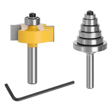8mm Shank Router Bit Rebate Router Bit with 6 Adjustable Bearings 1/8", 1/4", 5/16", 3/8", 7/16", 1/2" Carpentry Tool (1/5)