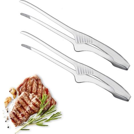 Pinze da barbecue in acciaio inox (set da 2) con punte antiscivolo, ideali per grigliate coreane e giapponesi.