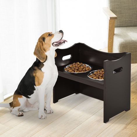PawHut Erhöhter Hundenapf Höhenverstellbar Futternapf mit Ständer Wassernapf 2 x 2L Edelstahlnäpfen Langsamfutternapf verstellbar Fressnapf Futterstation Hundenäpfe für alle Hundegrößen, Kaffee