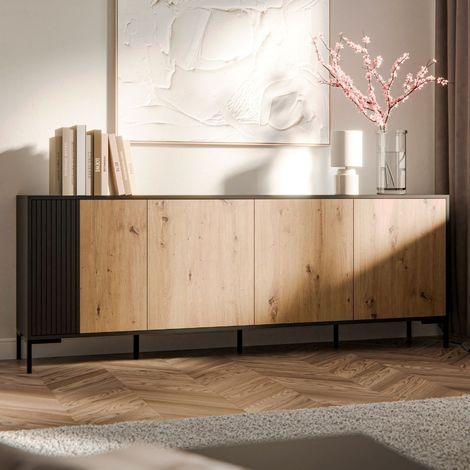 Buffet 4 portes 200 cm noir et bois Polo (1/4)