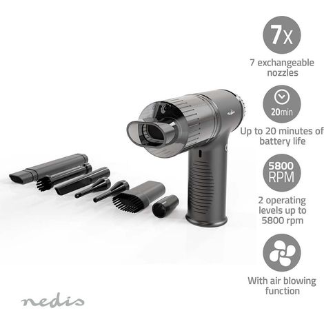 Nedis Handstaubsauger / Luftgebläse / 90 W / Wiederaufladbar / Trocken / Li-Ion / Schwarz