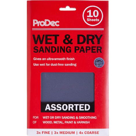 ProDec Assorted Grits Wet and Dry - 10 Sheets Half Size (230mm x 140mm)
