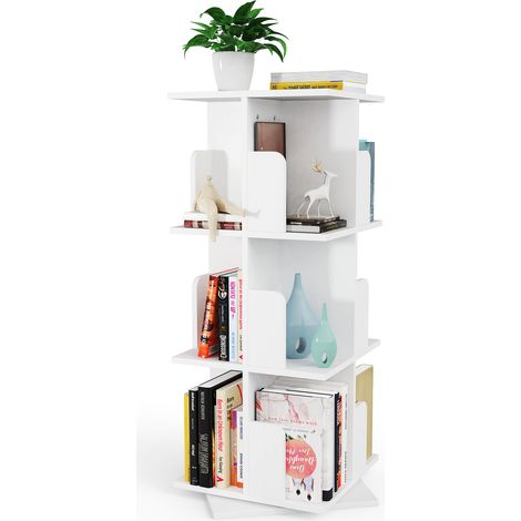 3-Etagen Bücherregal 360 ° drehbarer Aufbewahrungsregal Aktenregal 40x40x98cm Weiß (1/5)