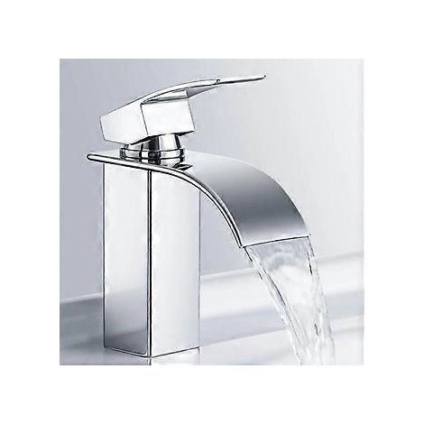 Robinet mitigeur de lavabo cascade en acier inoxydable, robinet de salle de bain chromé, design élégant (1/5)