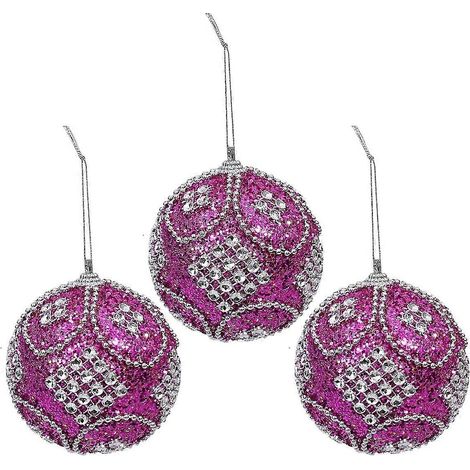 8 cm große, funkelnde, bruchsichere Kristall-Weihnachtsbaumkugeln, 3 Stück (rosarot) (1/5)