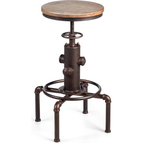 COSTWAY Taburetes de Bar Altura Ajustable Silla Estilo Industrial de Asiento de Madera y Patas de Metal para Comedor Pub Cafeterías (1/5)