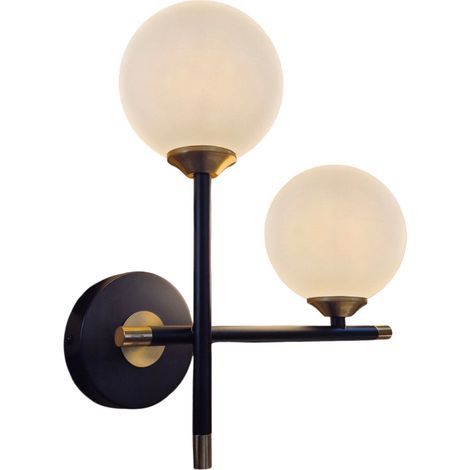Applique da Interno con Sfere Bianche Opache – Attacco G9 – Struttura Nero e Oro– Design Moderno 31x27 cm Senza lampadine