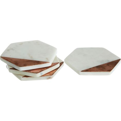 Premier Housewares Set of 4 White Marble / Copper Inlay Coasters (1/5)