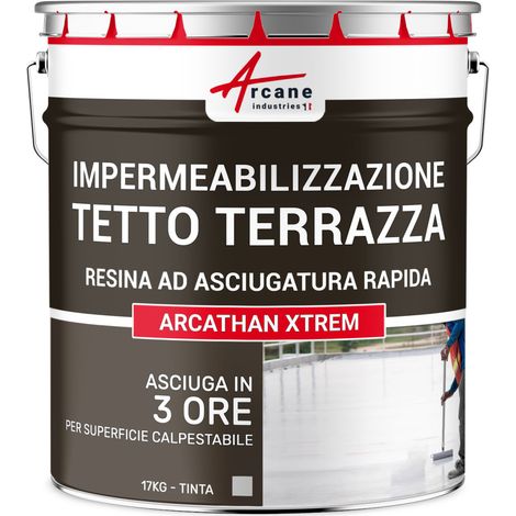 Impermeabilizzazione terrazzo e balcone con resina, Guaina liquida ad asciugatura rapida, per tutte le stagioni - ARCATHAN XTREM - 17 kg (fino a 11 m² in 2 strati) Grigio chiaro - RAL 7035 - ARCANE IN