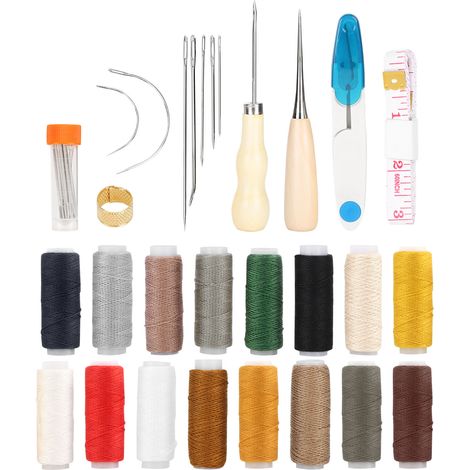 48Pcs Leather Sewing Tools Kit DIY Craft with Sewing Needles Punch Thimble Thread Scissors (1/5)