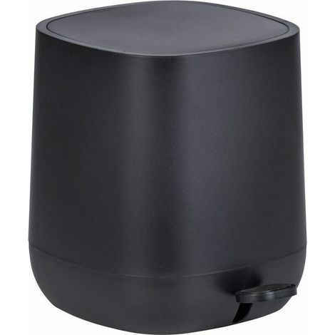 Poubelle à pédale design Davos avec frein de chute easy close, Petite poubelle salle de bain 5L, Plastique, 23,5x26x27,5 x cm, noir (1/3)