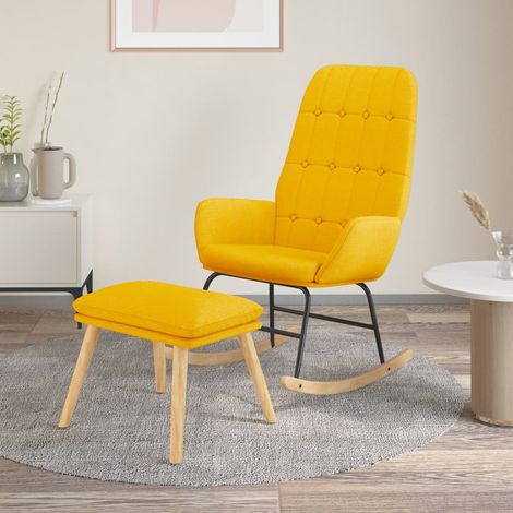 Chaise à bascule Fauteuil à bascule Fauteuil de Relaxation avec repose-pied Jaune moutarde Tissu 23767 (1/5)