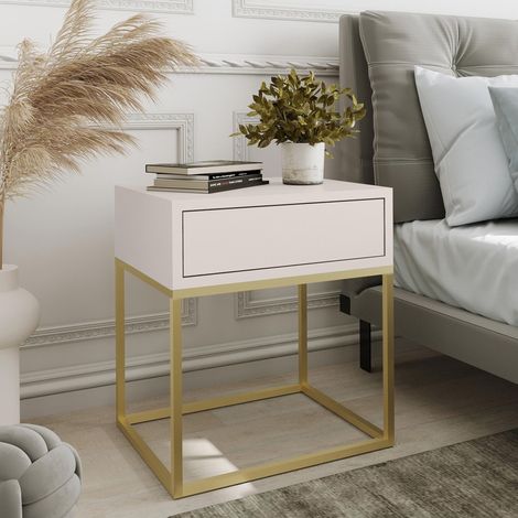 AX LIVING Nachttisch Kommode Aleio in Beige mit goldenem Metallgestell (1/5)