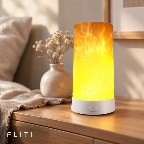FLITI Lampe LED Effet Flamme Rechargeable Télécommandée 90 LED Bougie Faux Feu de Cheminée pour Fête Décoration Intérieure Camping Halloween (1/5)