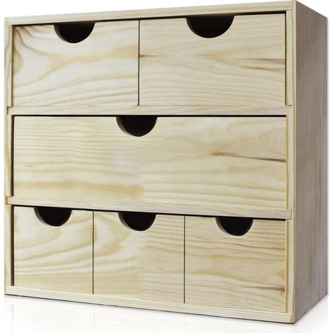 Cassettiera da Tavolo 6 Cassetti 32x40x14 cm in Legno di Pino Massello Naturale (1/2)