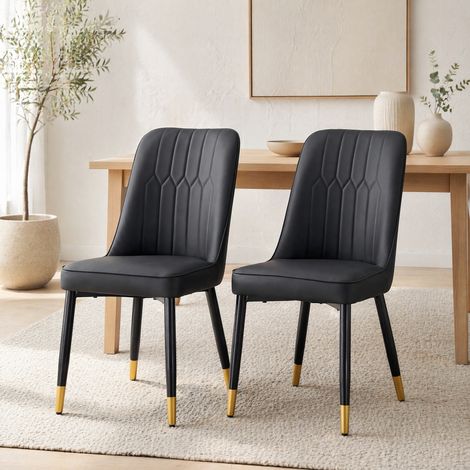 Sedia pranzo in PU con gambe in metallo nera OKMYHOME (1/5)