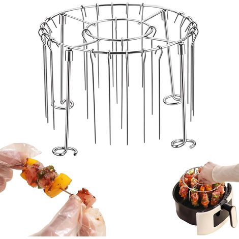 Cooking Rack for Fryer Oil-free with 24 Stainless Steel Skewers, Vertical Folding Stand 16x10cm, Reusable Accessory for Fast and Healthy Cooking (1/5)