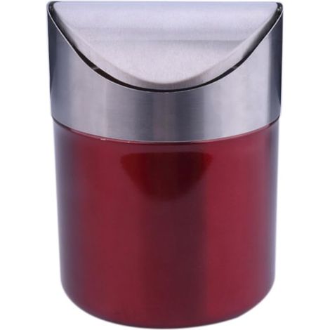 Mini poubelle de table en acier inoxydable avec couvercle basculant (rouge)