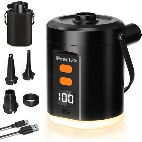 Pompe À Air Électrique avec Éclairage pour Gonflables - 5000mAh Pompe à Air Rechargeable À Gonfler/Dégonfler Rapide avec 3 Embouts pour Matelas, Piscine, Flotteurs de Piscine, Lit Pneumatique (1/5)
