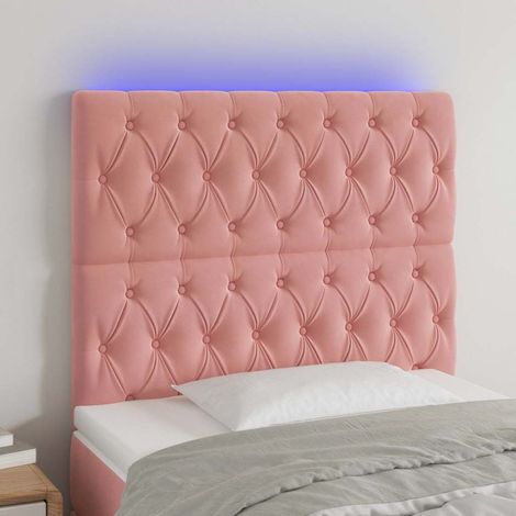 Tête de lit LED rose réglable en hauteur en velours 90 x 7 x 118/128 cm - PANGIVO (1/5)