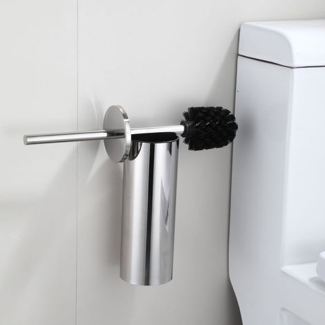 Porte-brosse WC, argenté, en acier inoxydable, mural, étanche, convient aux salles de bains et aux toilettes, avec porte-brosse antibactérien. (1/5)