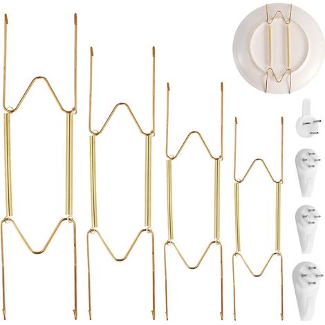 Lot de 4 - Support mural pour assiette - Crochet en acier inoxydable - Design en W réglable pour décoration cuisine salon - Doré - 15,24x31 cm (1/5)