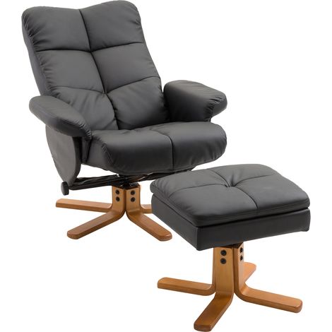 HOMCOM Schwarzer Relaxsessel mit Fußstütze und Stauraum, Kunstlederbezug, Lounge-Sofa zum Entspannen.