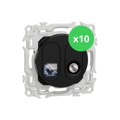Schneider - Odace 2025 - LOT de 10 Prises mixte RJ45 Cat.6 STP + TV - Noir onyx - Ru00e9f : S940141 x 10 (1/5)