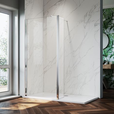 ELEGANT Frameless 700mm Walk in Shower Panel Cabin + 300mm Flipper Shower Screen + 1500x900mm Shower Tray + Waste Trap (1/5)
