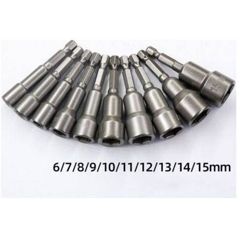 10 Pièces Douille Magnétique Visseuse: Embout Aimanté pour Visseuse à Choc 6-15mm Adaptateur Embouts Douilles Hexagonale