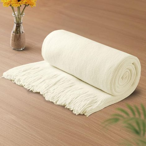 Plaid tricoté blanc ivoire 127×152,4 cm – franges, usage quotidien canapé/lit/camping