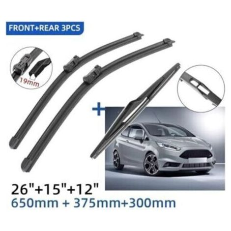 NALOOKAMIC Balais d'essuie-glace avant et arrière pour Ford Fiesta MK6 (2008, 2009, 2010, 2011, 2012, 2013, 2014, 2015, 2016) 26\ (1/3)