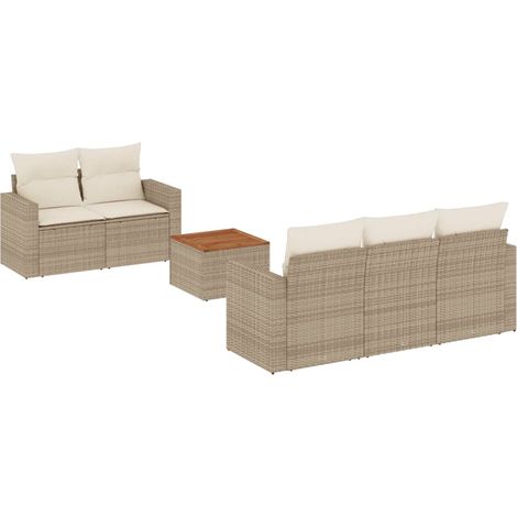 Salon de jardin avec coussins 6 pcs beige résine tressée (1/3)