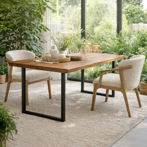 Table extensible chêne brun bords biseautés pieds en U 220 cm PALERME