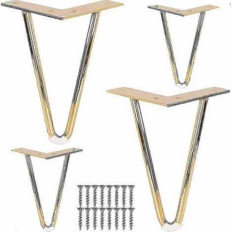 Lot de 4 pieds de table en épingle à cheveux de 10 cm, pieds de meubles en métal durable avec vis, adaptés aux projets de bricolage. (1/5)