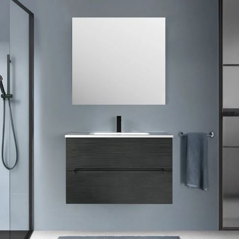 Mobile bagno sospeso 80 lava cannettato 2 cassetti lavabo e specchio Rigo (1/5)