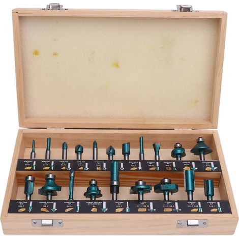 Ensemble de 20 fraises à rainurer et languette en carbure pour le travail du bois, pour le détourage et la gravure, vertes, queue de 6,35 mm (1/4 pouce).