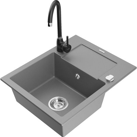 Mexen Enzo lavello in granito 1-vasca con gocciolatoio e miscelatore cucina Telma, grigio - 6506-71-670200-70 (1/5)