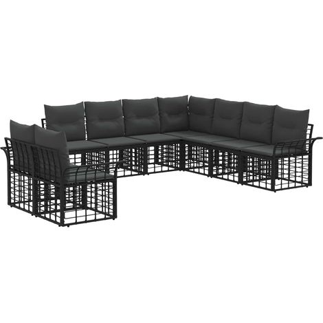 Outdoor-Sofagarnitur 9 pcs Schwarz und Dunkelgrau Polyester vidaXL