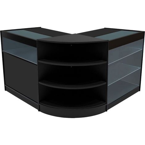 Set Banconi LED Nero Demeter K900 B900 LM60 con Ante Scorrevoli a Chiave 3 Moduli di Arredo Vetrina in Vetro per Negozio Gioielli Abbigliamento Ripiani Interni Illuminazione Bianca (1/5)