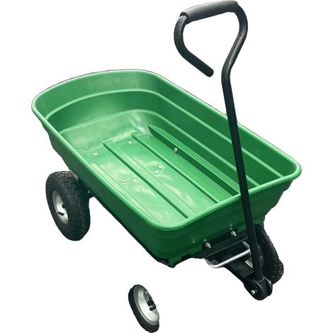 Carriola, telaio in acciaio resistente, doppia ruota per una maggiore stabilità, colore verde. (1/2)