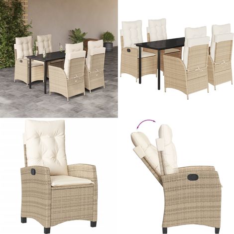 5-tlg. Garten-Essgruppe mit Kissen Beige Poly Rattan - Gartentisch - Gartensessel (1/5)