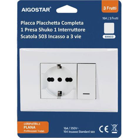 Aigostar Placca Placchetta Completa Shuko Interruttore 16a Incasso 503