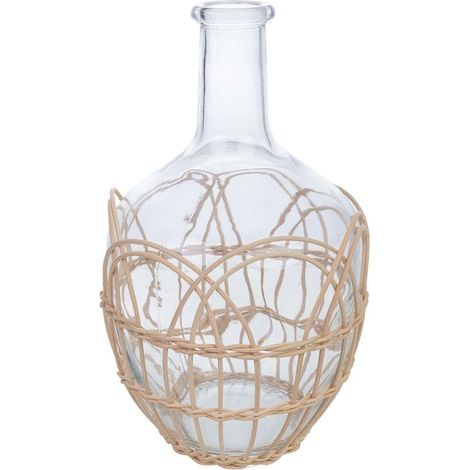 Jarrón de vidrio forrado de ratán beige D5.2/16.5x30.5h cm (1/5)