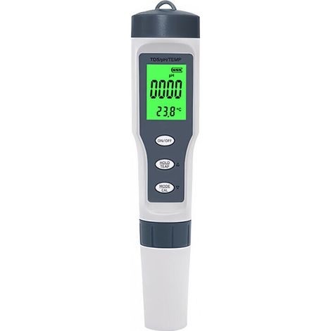 Testeur de qualité de l'eau 3 en 1 : pH-mètre, TDS et température. Écran LCD numérique EZ 9901. Idéal pour les piscines et les réservoirs d'eau potable. (1/5)
