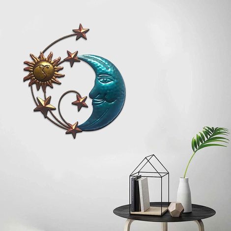 Litzee – Wanddekoration aus Metall: Sonne und Mond – 3D-Schmiedeeisenskulptur – Gold- und Bronze-Finish – Witterungsbeständig – Für den Innen- und Außenbereich geeignet (1/5)